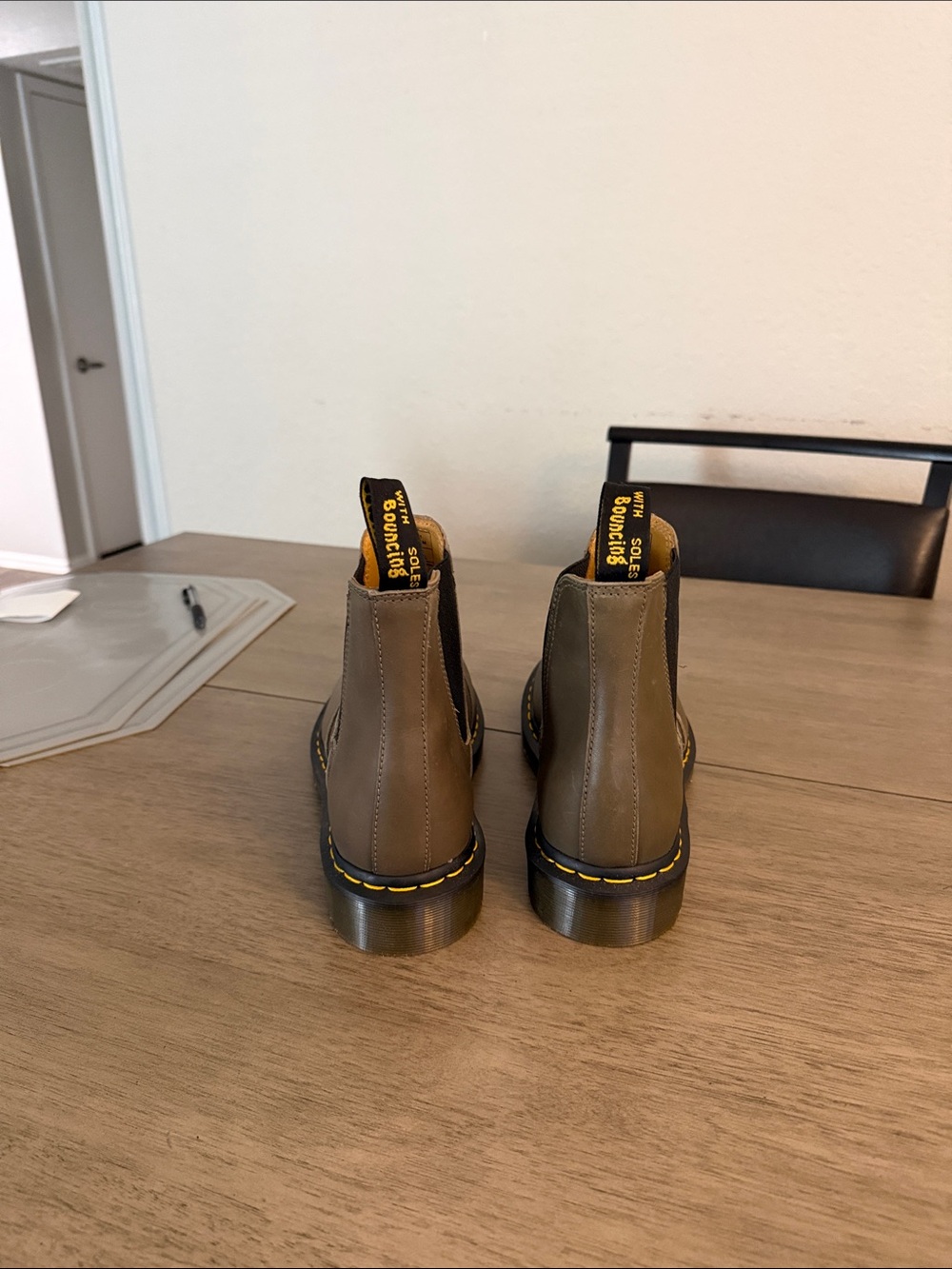 Dr. Martens Olive Green Leather Chelsea Boots with Yellow Stitching - Picture 4 of 4